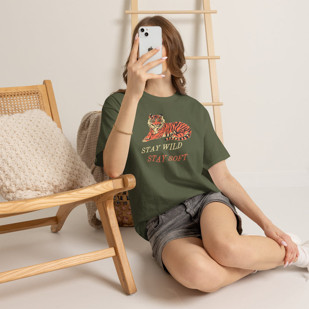 Tiger Graphic Tee — "Stay Wild / Stay Soft" Cotton T-Shirt
