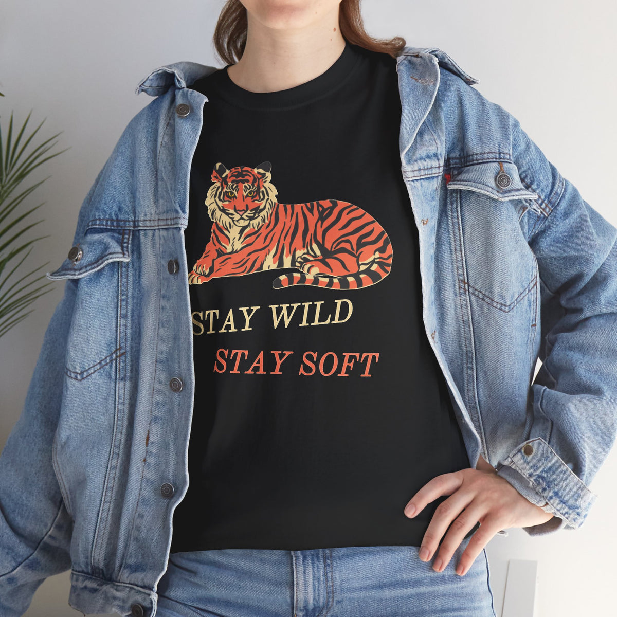 Tiger Graphic Tee — "Stay Wild / Stay Soft" Cotton T-Shirt