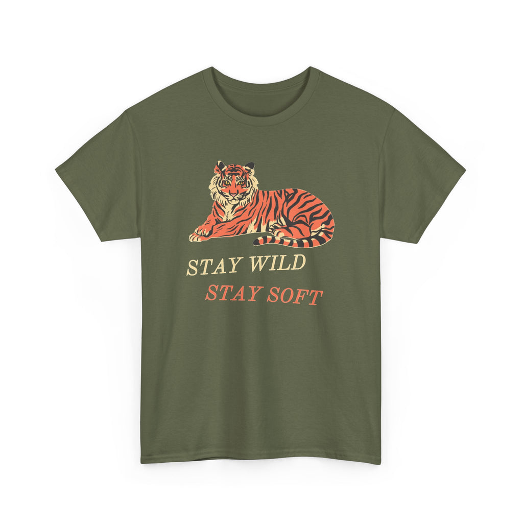 Tiger Graphic Tee — "Stay Wild / Stay Soft" Cotton T-Shirt